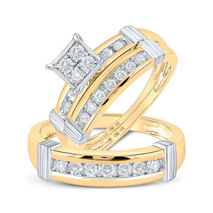 Wedding Collection | 10kt Yellow Gold His Hers Round Diamond Square Matching Wedding Set 5/8 Cttw | Splendid Jewellery GND