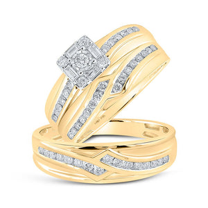 Wedding Collection | 10kt Yellow Gold His Hers Round Diamond Square Matching Wedding Set 5/8 Cttw | Splendid Jewellery GND