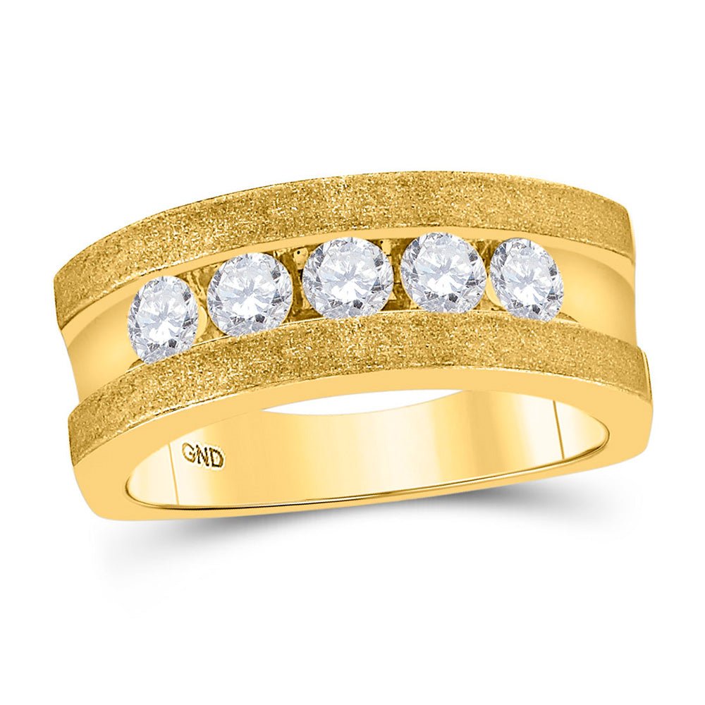 Wedding Collection | 10kt Yellow Gold Mens Machine-Set Round Diamond 5-stone Wedding Ring 1 Cttw | Splendid Jewellery GND