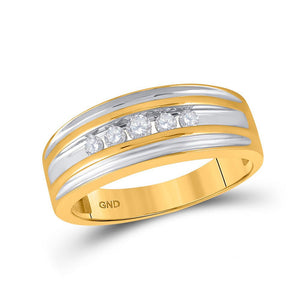 Wedding Collection | 10kt Yellow Gold Mens Round Diamond 5-stone Wedding Ring 1/4 Cttw | Splendid Jewellery GND