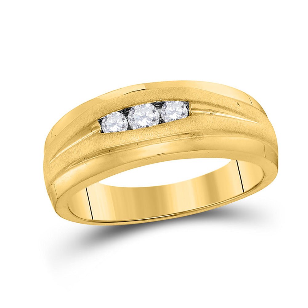 Wedding Collection | 10kt Yellow Gold Mens Round Diamond Wedding 3-Stone Band Ring 1/4 Cttw | Splendid Jewellery GND