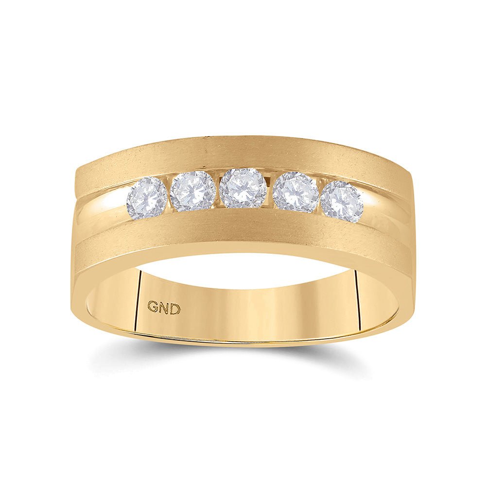 Wedding Collection | 10kt Yellow Gold Mens Round Diamond Wedding 5-Stone Band Ring 1/2 Cttw | Splendid Jewellery GND
