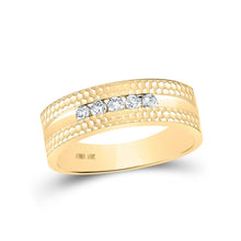 Load image into Gallery viewer, 10kt Yellow Gold Men&#39;s Hammered Diamond Wedding Band Ring - 1/4 Cttw, 5-Stone Elegance product  Top View from Splendid Jewellery