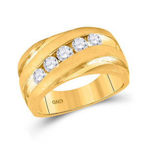 Wedding Collection | 10kt Yellow Gold Mens Round Diamond Wedding Anniversary Band Ring 1 Cttw | Splendid Jewellery GND