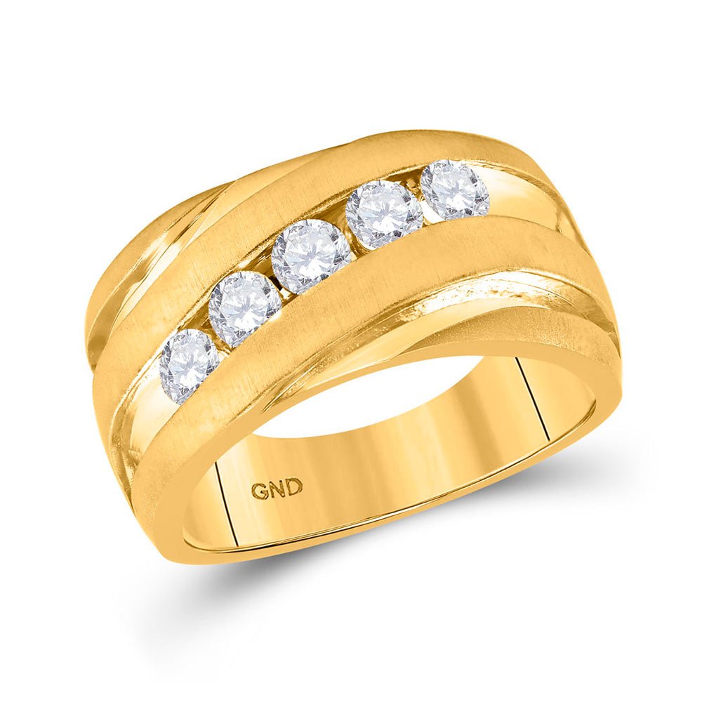 Wedding Collection | 10kt Yellow Gold Mens Round Diamond Wedding Anniversary Band Ring 1 Cttw | Splendid Jewellery GND