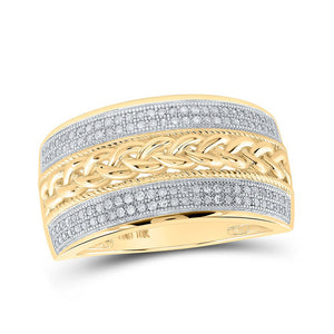 Wedding Collection | 10kt Yellow Gold Mens Round Diamond Wedding Braid Inlay Band Ring 1/3 Cttw | Splendid Jewellery GND