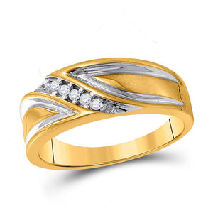 Wedding Collection | 10kt Yellow Gold Mens Round Diamond Wedding Diagonal Band Ring 1/10 Cttw | Splendid Jewellery GND