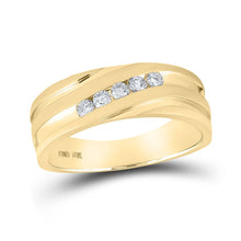 Load image into Gallery viewer, The Regal 10kt Yellow Gold Men&#39;s Diagonal Diamond Wedding Band - 1/4 Cttw product  Top View from Splendid Jewellery