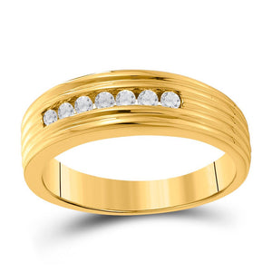 Wedding Collection | 10kt Yellow Gold Mens Round Diamond Wedding Single Row Band Ring 1/4 Cttw | Splendid Jewellery GND