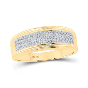 Wedding Collection | 10kt Yellow Gold Mens Round Diamond Wedding Triple Row Band Ring 1/10 Cttw | Splendid Jewellery GND