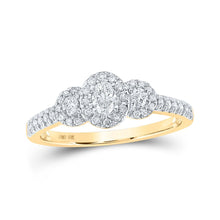 Load image into Gallery viewer, Radiant Love: 10kt Yellow Gold Oval Diamond 3-stone Bridal Wedding Engagement Ring 1/2 Cttw product  Top View from Splendid Jewellery