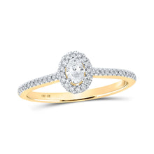 Load image into Gallery viewer, Radiant Elegance: 10kt Yellow Gold Oval Diamond Halo Bridal Wedding Engagement Ring product  Top View from Splendid Jewellery