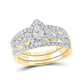 Eternal Love 10kt Yellow Gold Pear Diamond 3-Piece Bridal Wedding Ring Band Set product  Top View from Splendid Jewellery