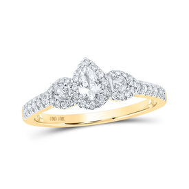 Radiant Love 10kt Yellow Gold Pear Diamond 3-stone Bridal Wedding Engagement Ring 1/2 Cttw product  Top View from Splendid Jewellery