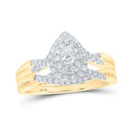 Elegant Harmony 10kt Yellow Gold Pear Diamond Bridal Wedding Ring Band Set product  Top View from Splendid Jewellery
