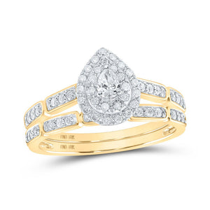 Wedding Collection | 10kt Yellow Gold Pear Diamond Bridal Wedding Ring Band Set 3/8 Cttw | Splendid Jewellery GND