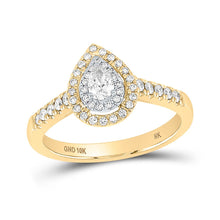 Load image into Gallery viewer, Radiant Love: 10kt Yellow Gold Pear Diamond Halo Bridal Wedding Engagement Ring 1/2 Cttw product  Top View from Splendid Jewellery