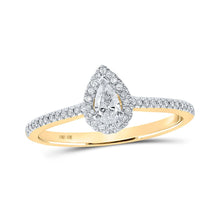 Load image into Gallery viewer, Enchanting Love Story | 10kt Yellow Gold Pear Diamond Halo Bridal Wedding Engagement Ring 1/3 Cttw product  Top View from Splendid Jewellery