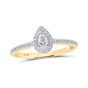 Wedding Collection | 10kt Yellow Gold Pear Diamond Halo Bridal Wedding Engagement Ring 1/3 Cttw | Splendid Jewellery GND