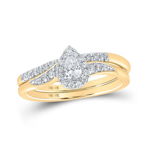 Wedding Collection | 10kt Yellow Gold Pear Diamond Solitaire Bridal Wedding Ring Band Set 1/3 Cttw | Splendid Jewellery GND