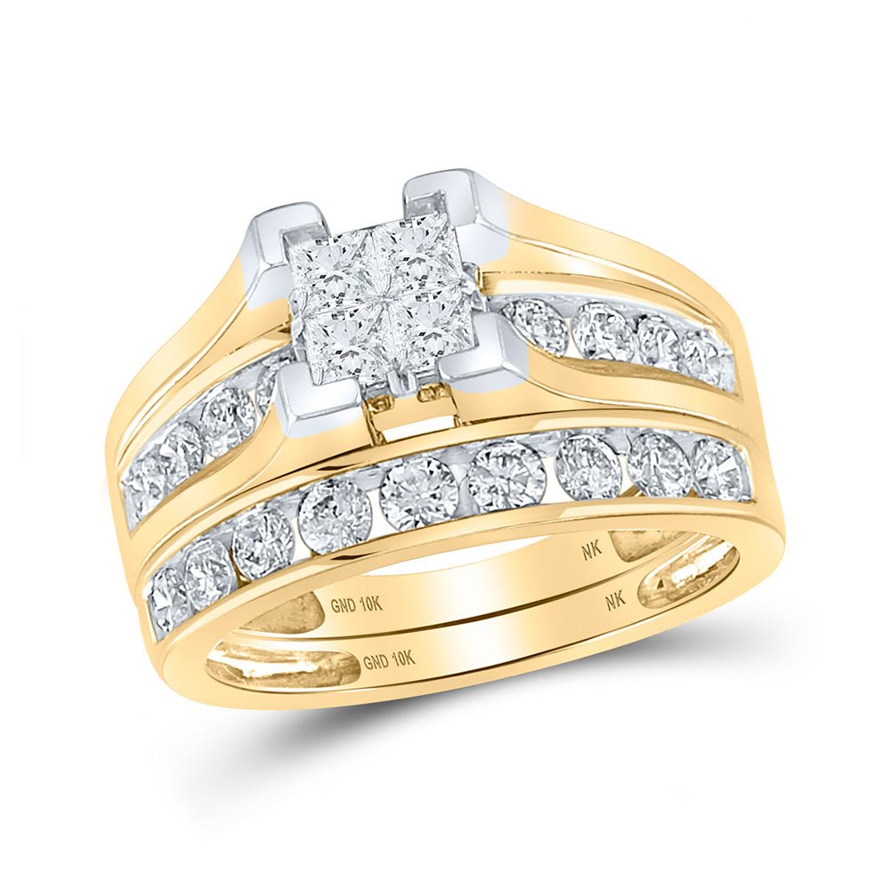 Wedding Collection | 10kt Yellow Gold Princess Diamond Bridal Wedding Ring Band Set 1-1/2 Cttw | Splendid Jewellery GND