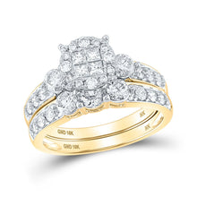 Load image into Gallery viewer, Radiant Love 10kt Yellow Gold Princess Diamond Bridal Wedding Ring Band Set product  Top View from Splendid Jewellery