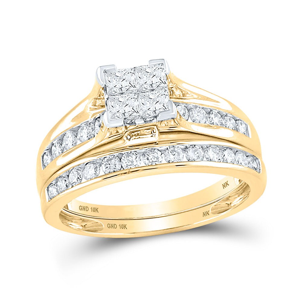 Wedding Collection | 10kt Yellow Gold Princess Diamond Bridal Wedding Ring Band Set 1 Cttw | Splendid Jewellery GND