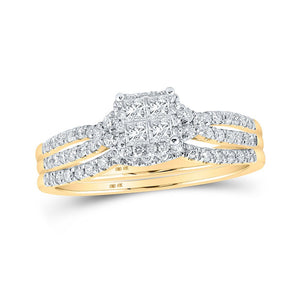 Wedding Collection | 10kt Yellow Gold Princess Diamond Bridal Wedding Ring Band Set 1/2 Cttw | Splendid Jewellery GND