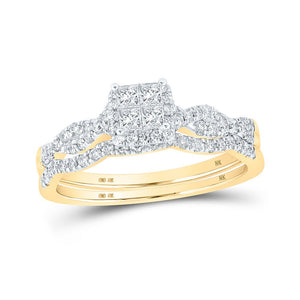 Wedding Collection | 10kt Yellow Gold Princess Diamond Bridal Wedding Ring Band Set 1/2 Cttw | Splendid Jewellery GND