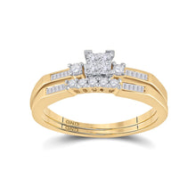 Load image into Gallery viewer, Radiant Love: 10kt Yellow Gold Princess Diamond Bridal Wedding Ring Band Set 1/3 Cttw product  Top View from Splendid Jewellery