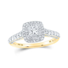 Load image into Gallery viewer, Radiant Love: 10kt Yellow Gold Princess Diamond Halo Bridal Wedding Engagement Ring product  Top View from Splendid Jewellery