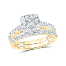 Load image into Gallery viewer, Radiant Love: 10kt Yellow Gold Princess Diamond Halo Bridal Wedding Ring Band Set 1 Cttw product  Top View from Splendid Jewellery
