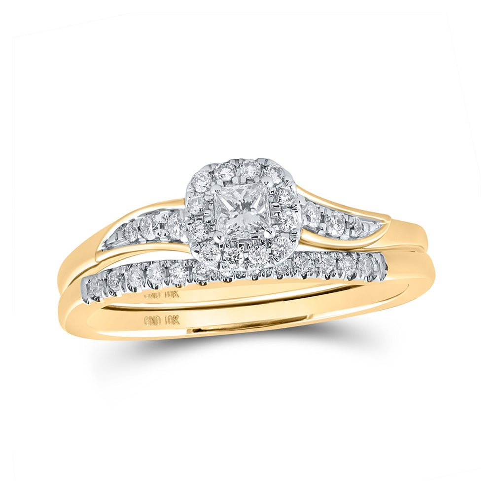 Wedding Collection | 10kt Yellow Gold Princess Diamond Halo Bridal Wedding Ring Band Set 1/3 Cttw | Splendid Jewellery GND