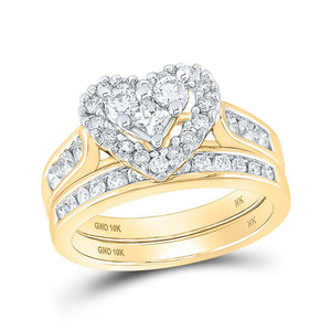 Wedding Collection | 10kt Yellow Gold Princess Diamond Heart Bridal Wedding Ring Band Set 1 Cttw | Splendid Jewellery GND