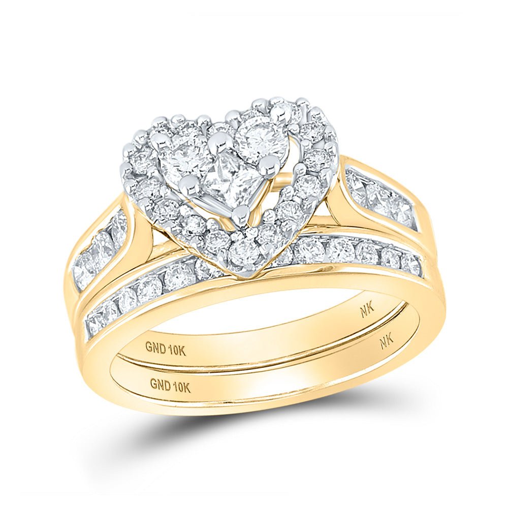 Wedding Collection | 10kt Yellow Gold Princess Diamond Heart Bridal Wedding Ring Band Set 1 Cttw | Splendid Jewellery GND