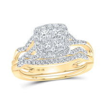 Load image into Gallery viewer, Splendid Jewellery 10kt Yellow Gold Princess Diamond Square Bridal Wedding Ring Band Set product  Top View from Splendid Jewellery