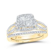 Load image into Gallery viewer, Captivating Love Story | 10kt Yellow Gold Princess Diamond Square Bridal Wedding Ring Band Set 1 Cttw product  Top View from Splendid Jewellery