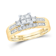 Load image into Gallery viewer, 10kt Yellow Gold Princess Diamond Square Bridal Wedding Ring Band Set 1 Cttw | Majestic Elegance product  Top View from Splendid Jewellery