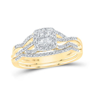 Wedding Collection | 10kt Yellow Gold Princess Diamond Square Bridal Wedding Ring Band Set 1/2 Cttw | Splendid Jewellery GND