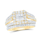 Radiant Love: 10kt Yellow Gold Princess Diamond Square Bridal Wedding Ring Band Set product  Top View from Splendid Jewellery