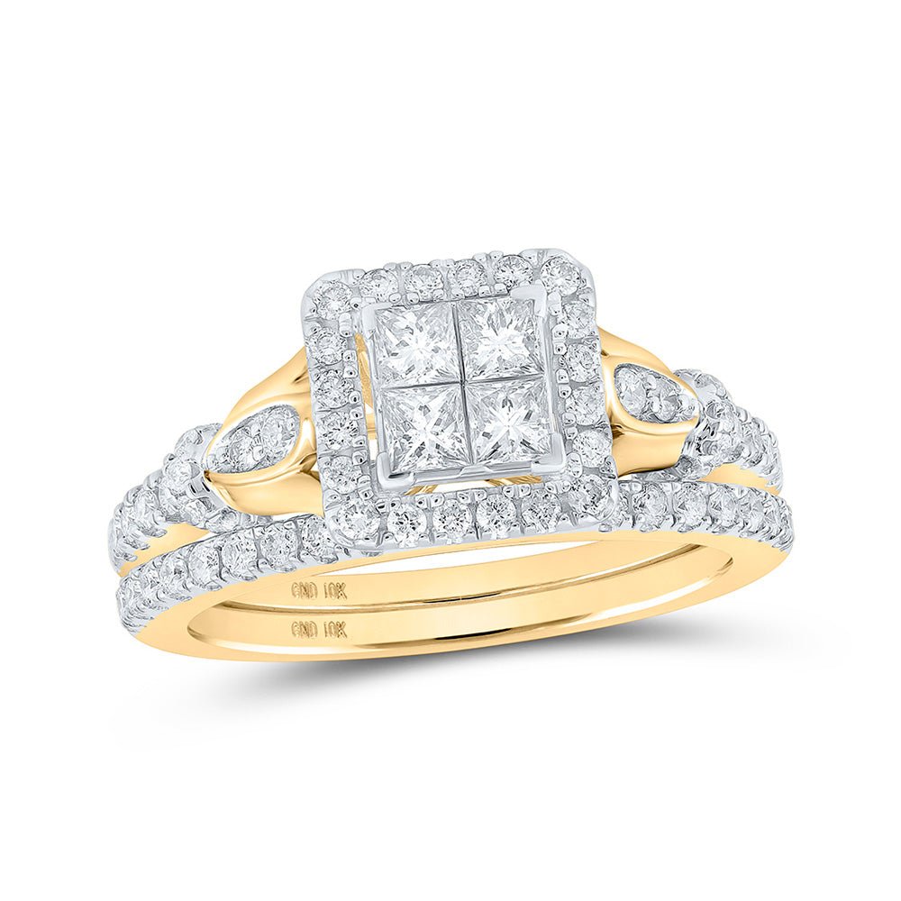 Wedding Collection | 10kt Yellow Gold Princess Diamond Square Bridal Wedding Ring Band Set 7/8 Cttw | Splendid Jewellery GND