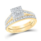 Captivating Love Story | 10kt Yellow Gold Princess Diamond Square Halo Bridal Wedding Ring Band Set 7/8 Cttw product  Top View from Splendid Jewellery