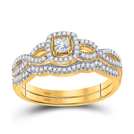 Twisted Brilliance: 10kt Yellow Gold Princess Diamond Wedding Ring Set product  Top View from Splendid Jewellery
