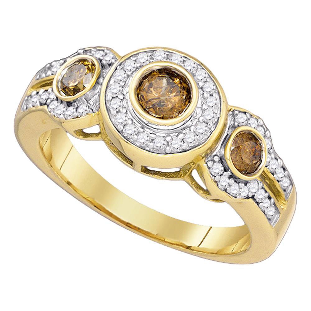 Wedding Collection | 10kt Yellow Gold Round Brown Diamond 3-stone Bridal Wedding Engagement Ring 3/4 Cttw | Splendid Jewellery GND