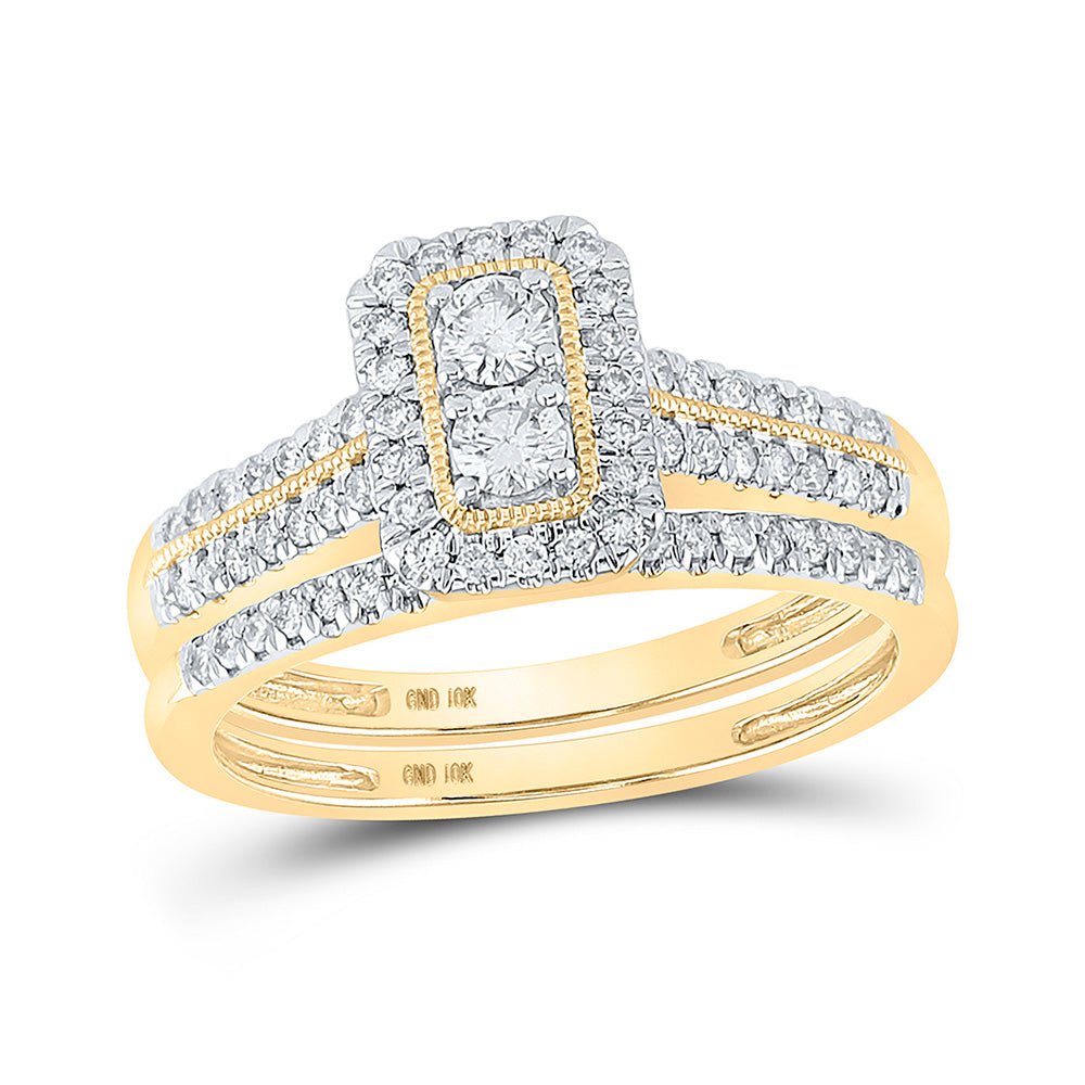 Wedding Collection | 10kt Yellow Gold Round Diamond 2-Stone Bridal Wedding Ring Band Set 1/2 Cttw | Splendid Jewellery GND