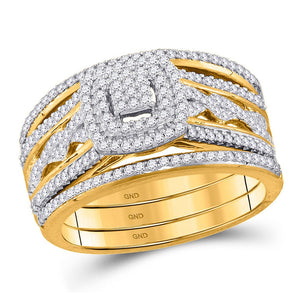 Wedding Collection | 10kt Yellow Gold Round Diamond 3-Piece Bridal Wedding Ring Band Set 1/2 Cttw | Splendid Jewellery GND