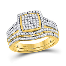 Load image into Gallery viewer, Regal Radiance: 10kt Yellow Gold Diamond Bridal Wedding Ring Band Set product  Top View from Splendid Jewellery