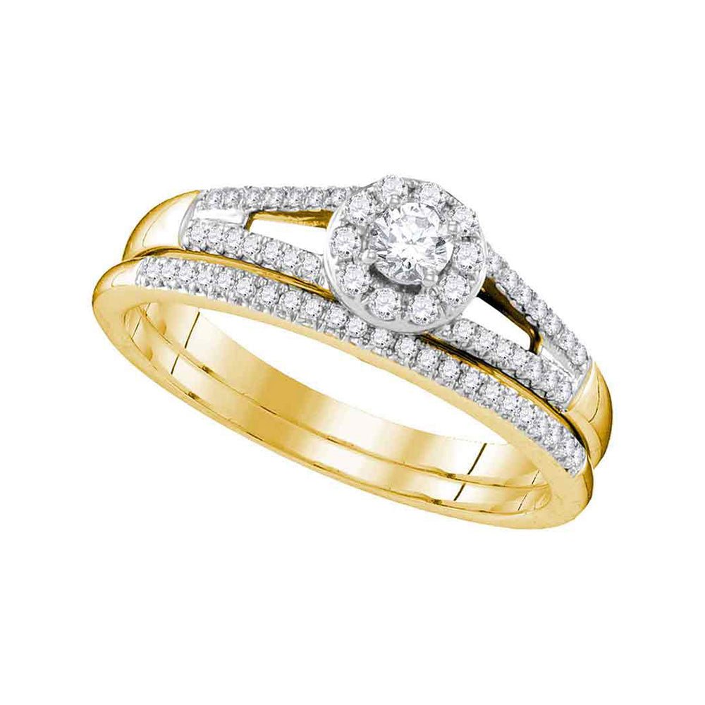 Wedding Collection | 10kt Yellow Gold Round Diamond Bridal Wedding Ring Band Set 1/3 Cttw | Splendid Jewellery GND