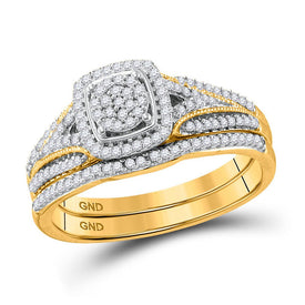 Radiant Love | 10kt Yellow Gold Round Diamond Bridal Wedding Ring Band Set 1/3 Cttw | Splendid Jewellery product  Top View from Splendid Jewellery