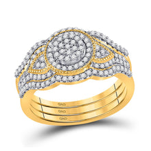 Load image into Gallery viewer, Captivating Love&#39;s Embrace 10kt Yellow Gold Diamond Bridal Wedding Ring Set product  Top View from Splendid Jewellery